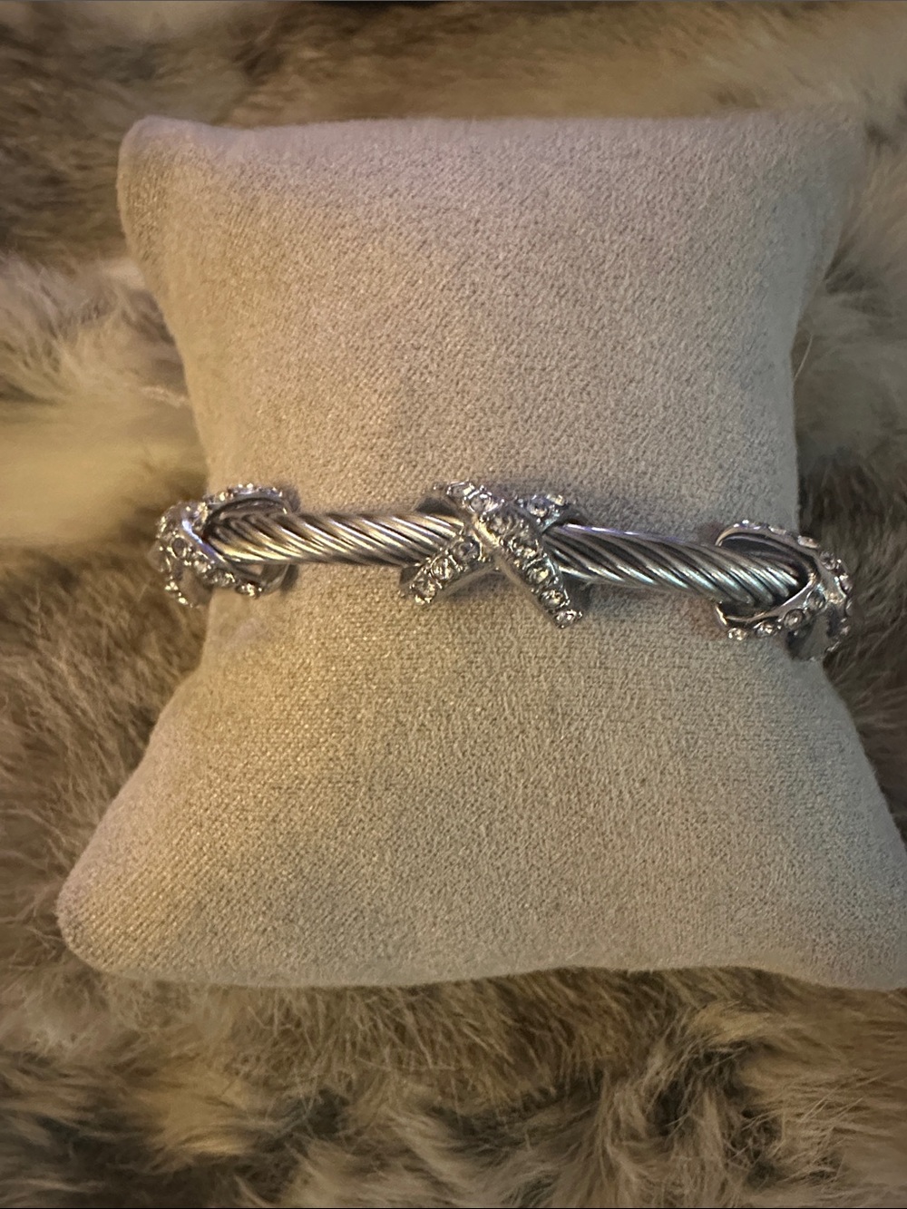 LSJ  Twisted Cable CZ X Accent Cuff Bracelet